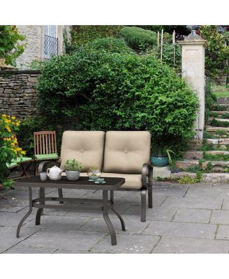 2 Pcs Patio LoveSeat Coffee Table Set Furniture Bench