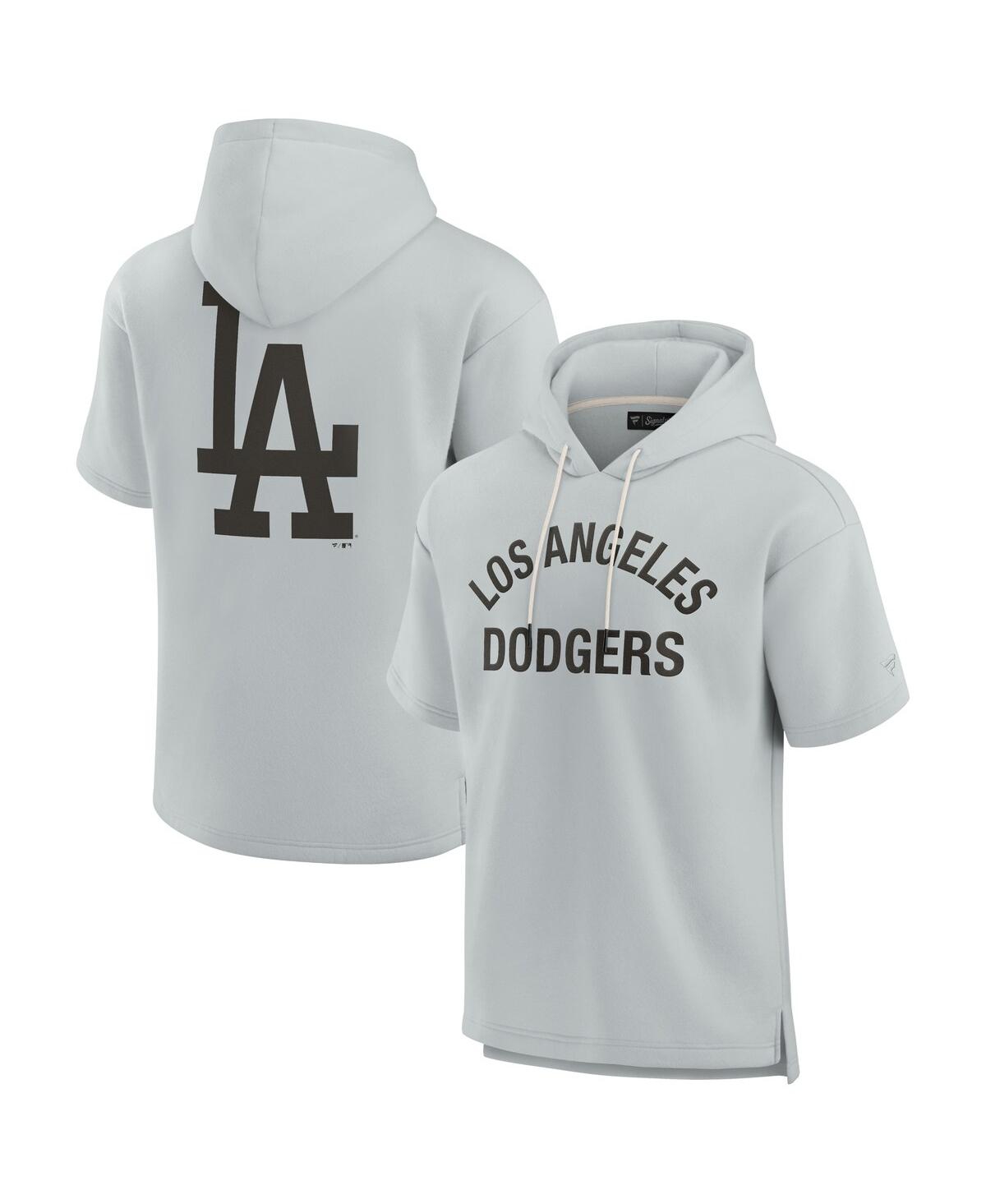 Men's and Women's Fanatics Signature Gray Los Angeles Dodgers Super Soft Fleece Short Sleeve Hoodie - Gray