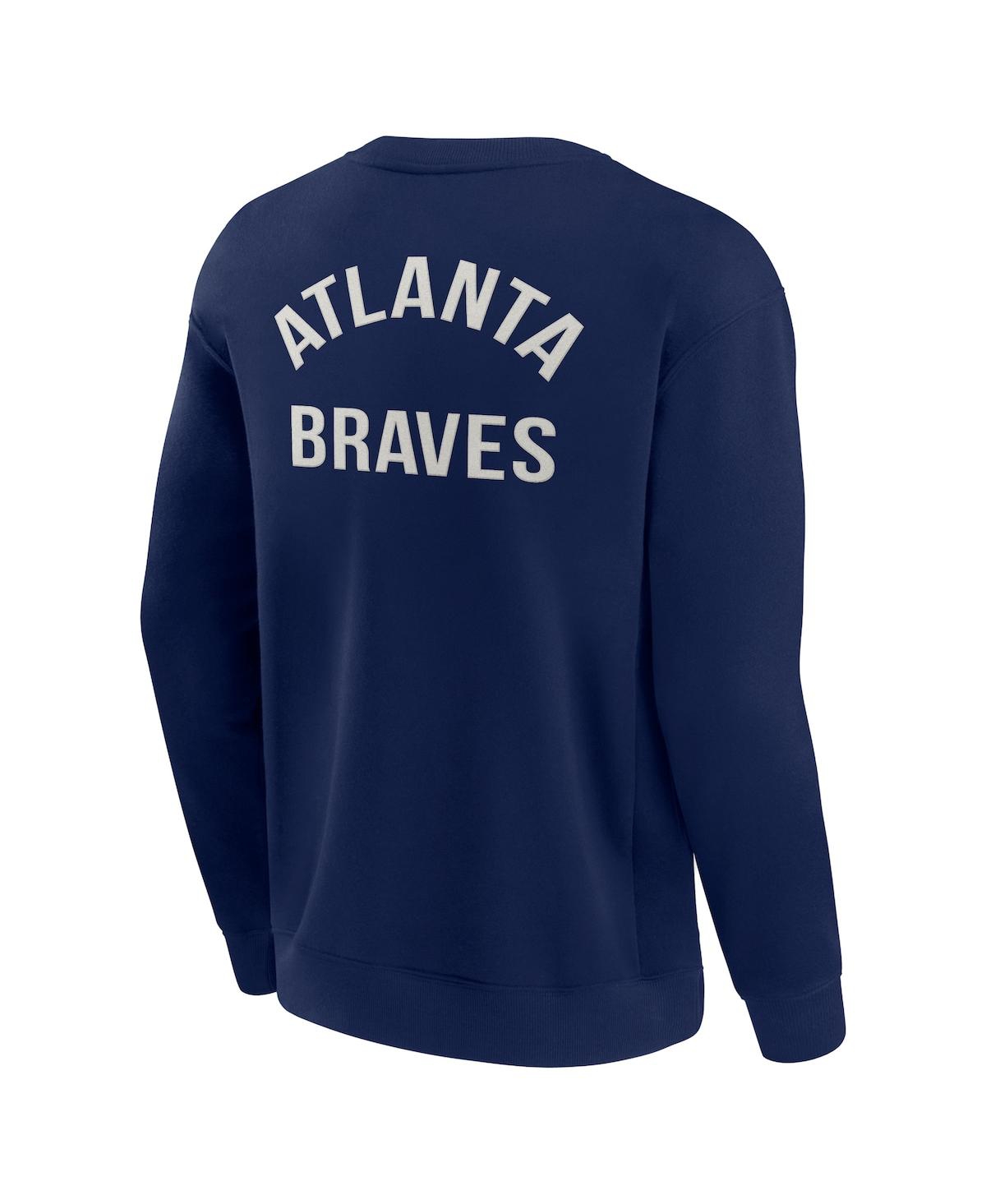 Shop Fanatics Signature Men's And Women's  Navy Atlanta Braves Super Soft Pullover Crew Sweatshirt