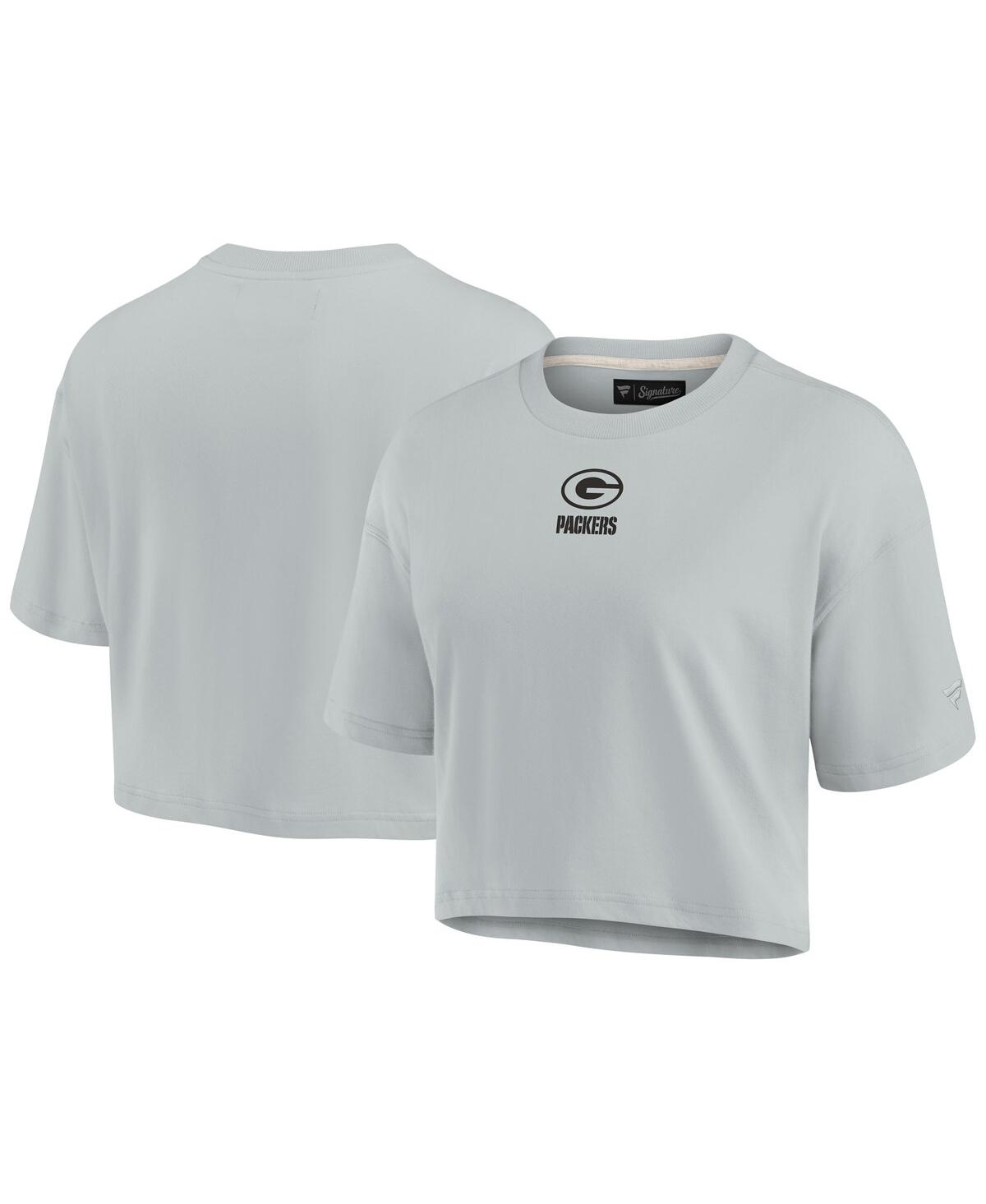Shop Fanatics Signature Women's  Gray Green Bay Packers Super Soft Short Sleeve Cropped T-shirt