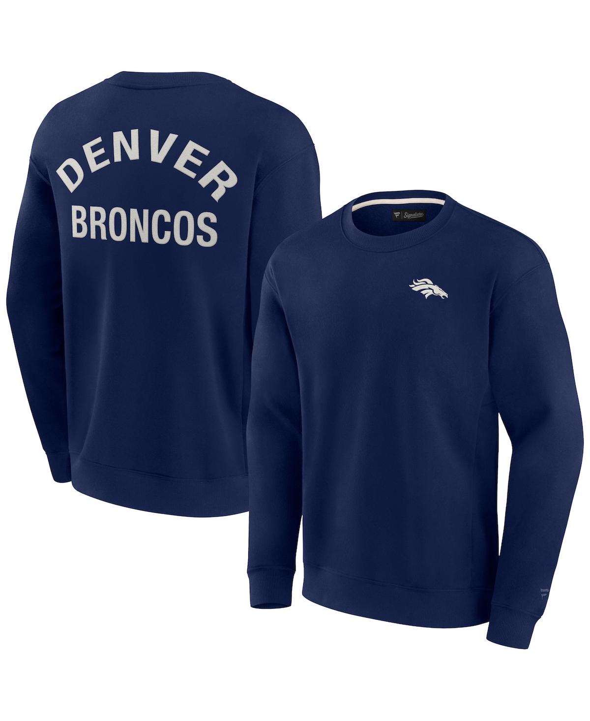 Shop Fanatics Signature Men's And Women's  Navy Denver Broncos Super Soft Pullover Crew Sweatshirt