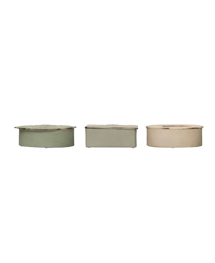 Storied Home Decorative Metal Boxes with Attached Lids and Bird Images, Multicolor, Set of 3