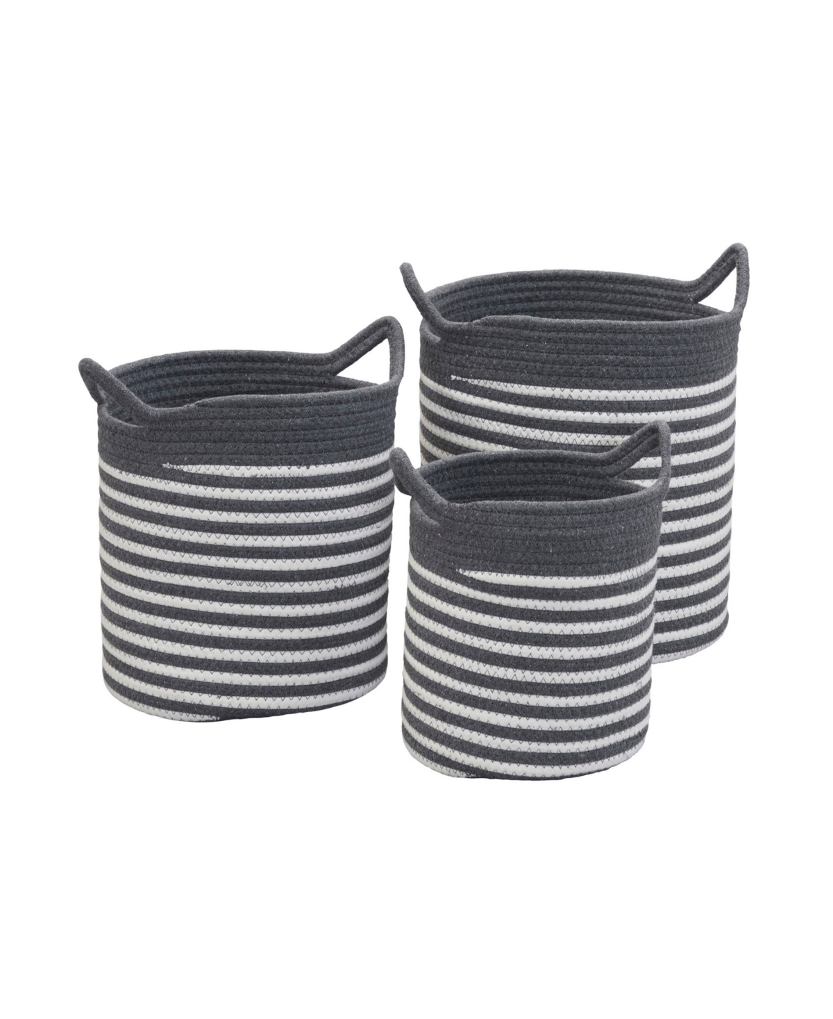 Household Essentials Striped Cotton Basket, Set Of 3 In Gray