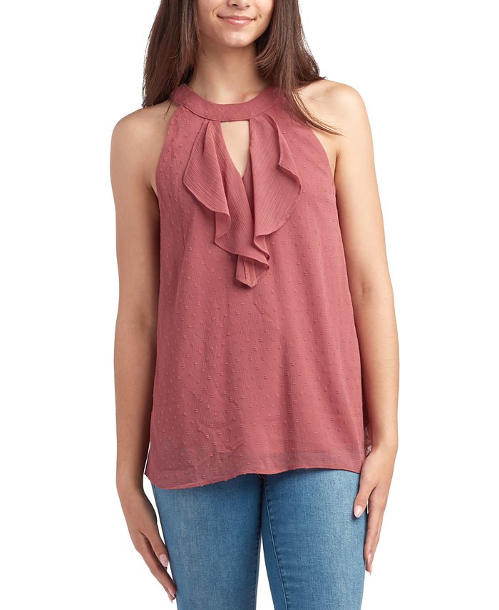 Ruffle front sleeveless on sale top