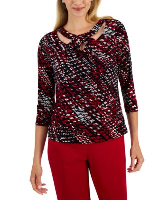 Kasper - Petite 3/4-Sleeve Twist-Neck Top