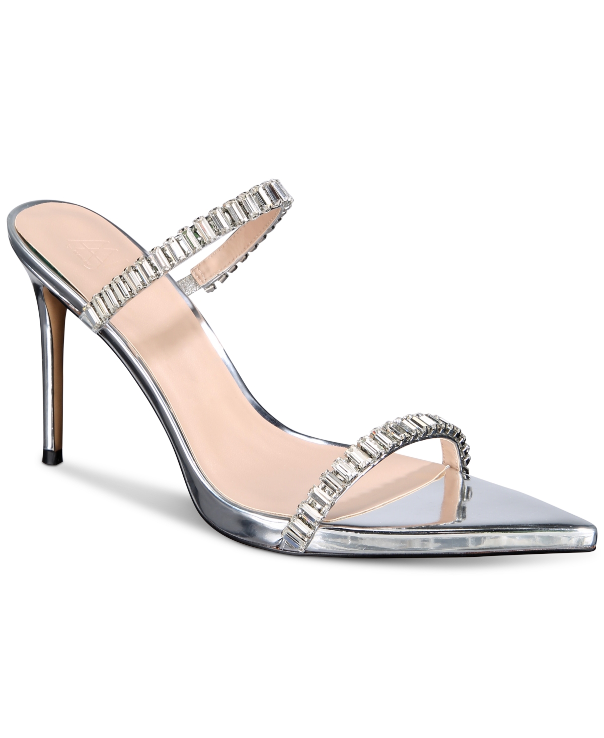 Laila Rhinestone Slip-On Dress Sandals - Metallic Silver