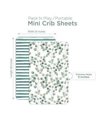 Baby Pack and Play Fitted Sheet, Portable Pack N Plays Mini Crib Sheets, 2 Pack Play Sheets, 100% Jersey Cotton Playard Sheets