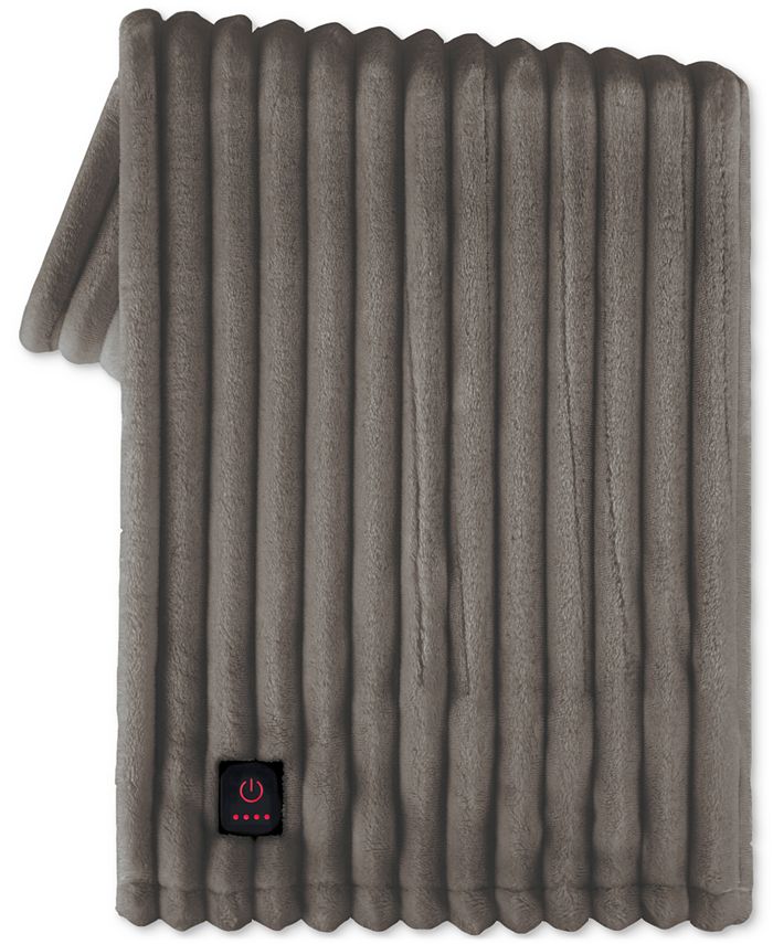 Brookstone Ribbed Faux Fur Heated Throw, 50" x 60" Macy's