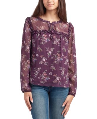 BCX - Juniors' Ruffled-Yoke Peasant Top