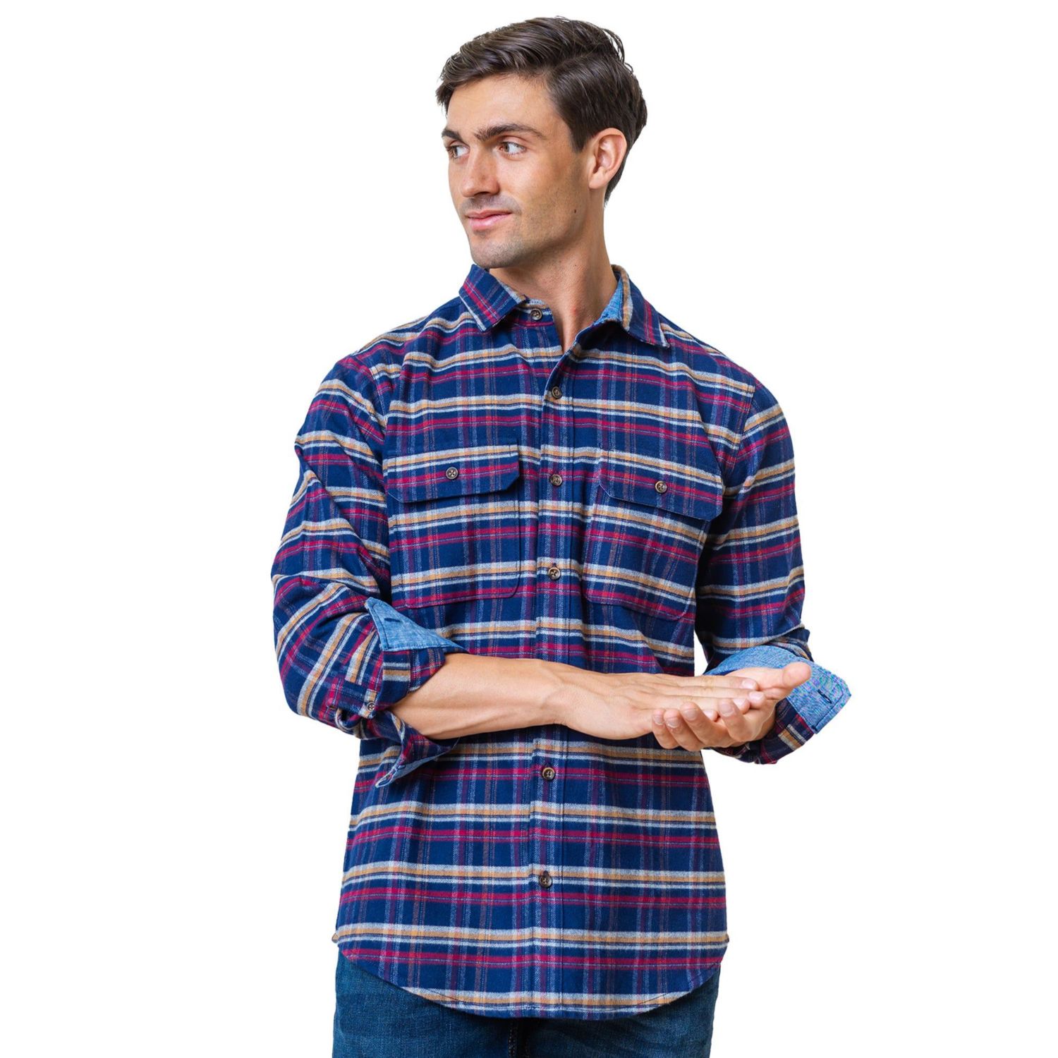 Men's Hope and Henry Organic Long Sleeve Flannel Double Pocket Button Down Shirt