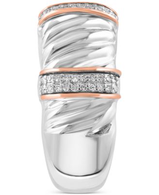 EFFY&reg; Diamond Contrasting Vertical Bar Ring (1/6 ct. t.w.) in Sterling Silver & 14k Rose Gold-Plate