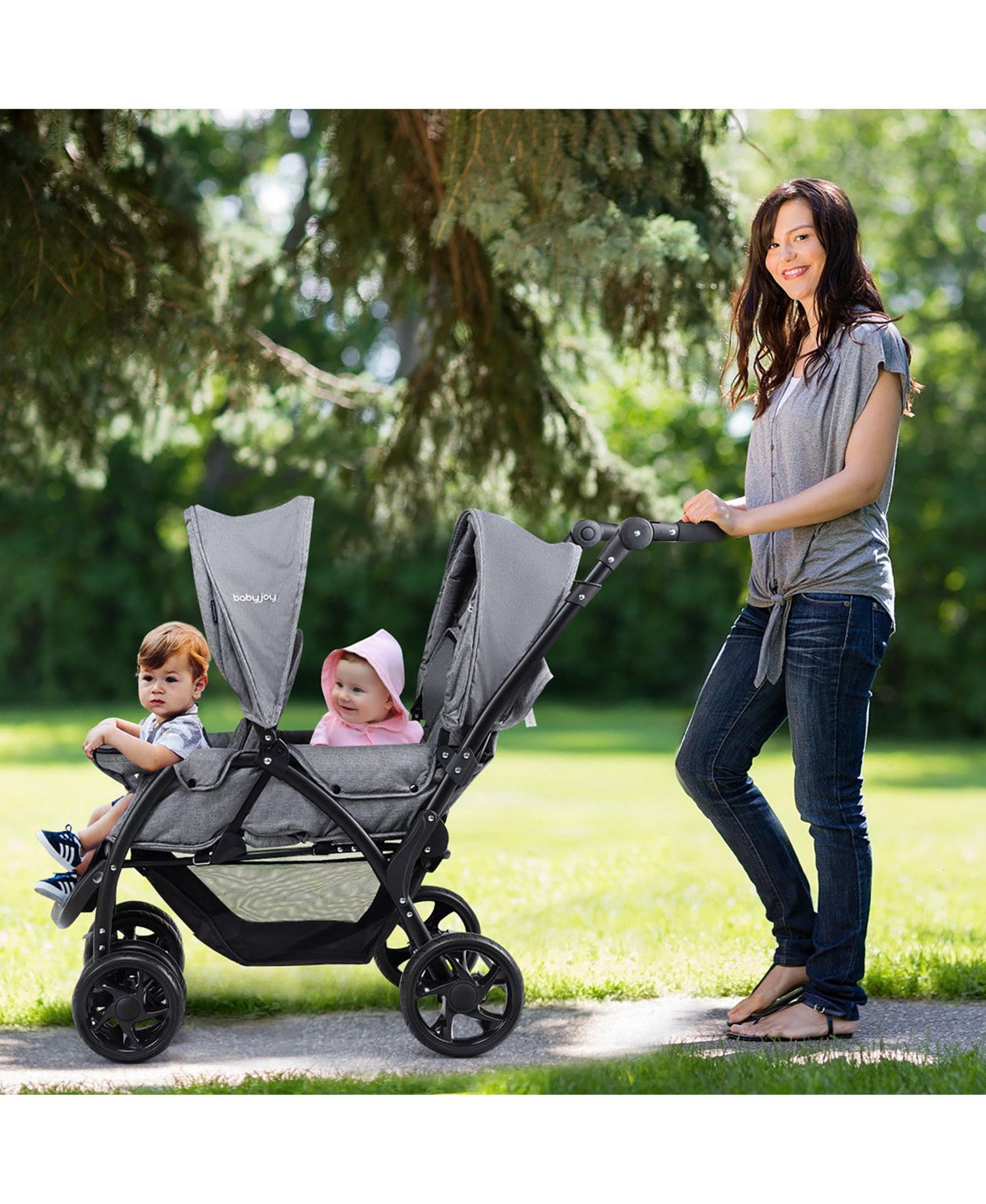 Baby Twin Double Stroller Lightweight Travel Stroller Pushchair