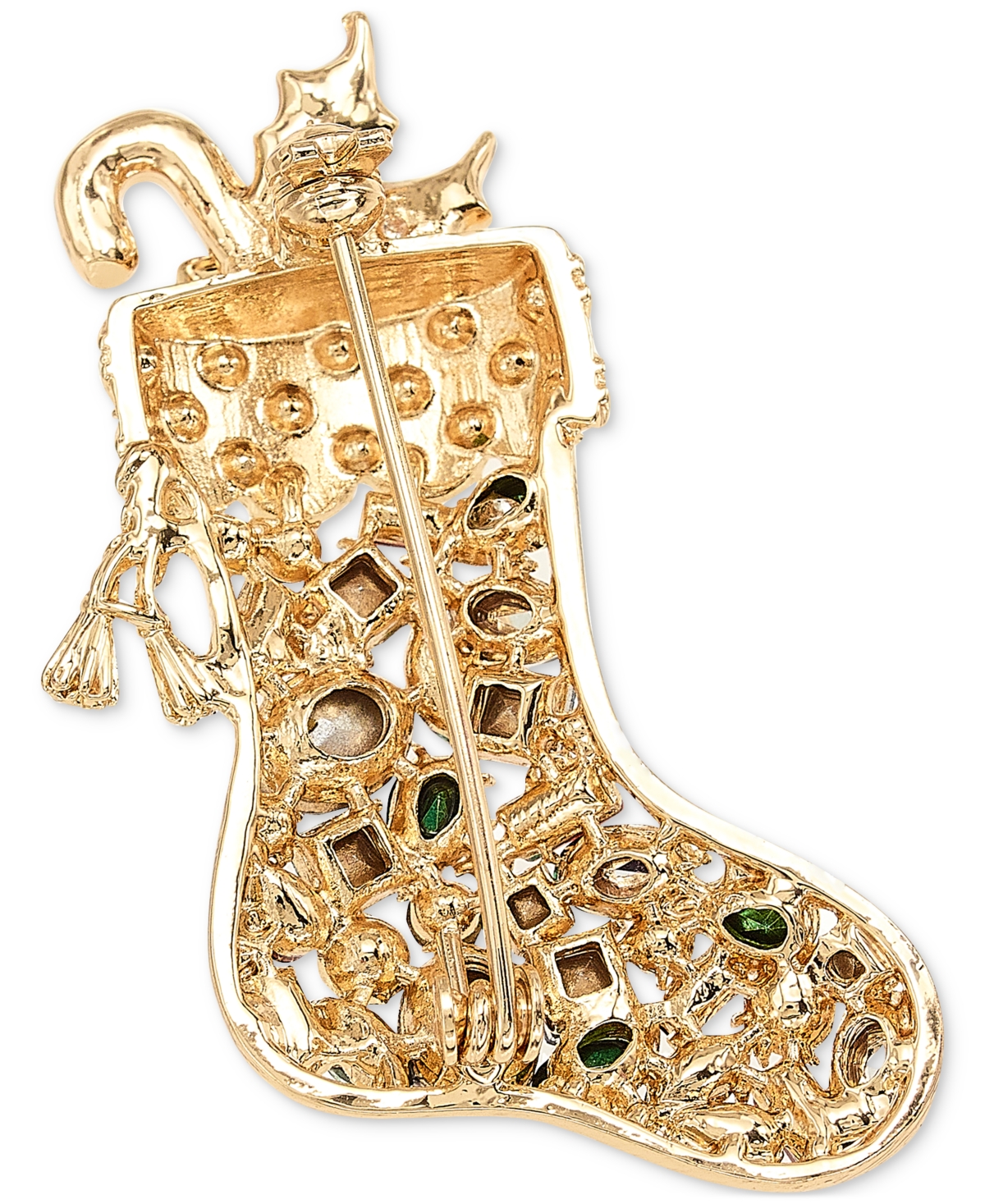 Holiday LaneTone Multicolor Mixed Crystal Stocking Pin, Created for Macy's - Gold