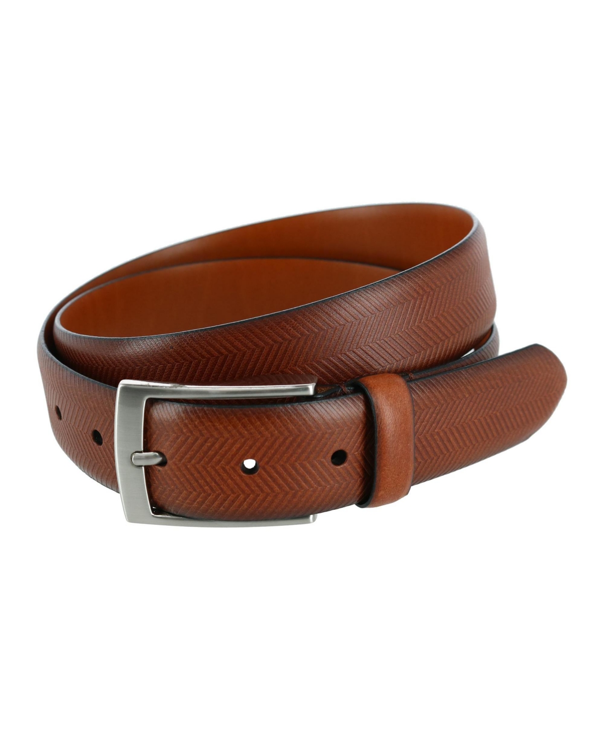 Trafalgar Men's Gregorio 35mm Herringbone Embossed Feather Edged Leather Belt