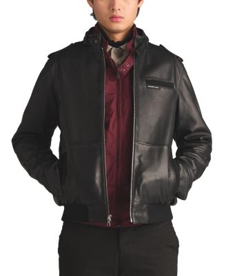 Macy's black leather jacket best sale