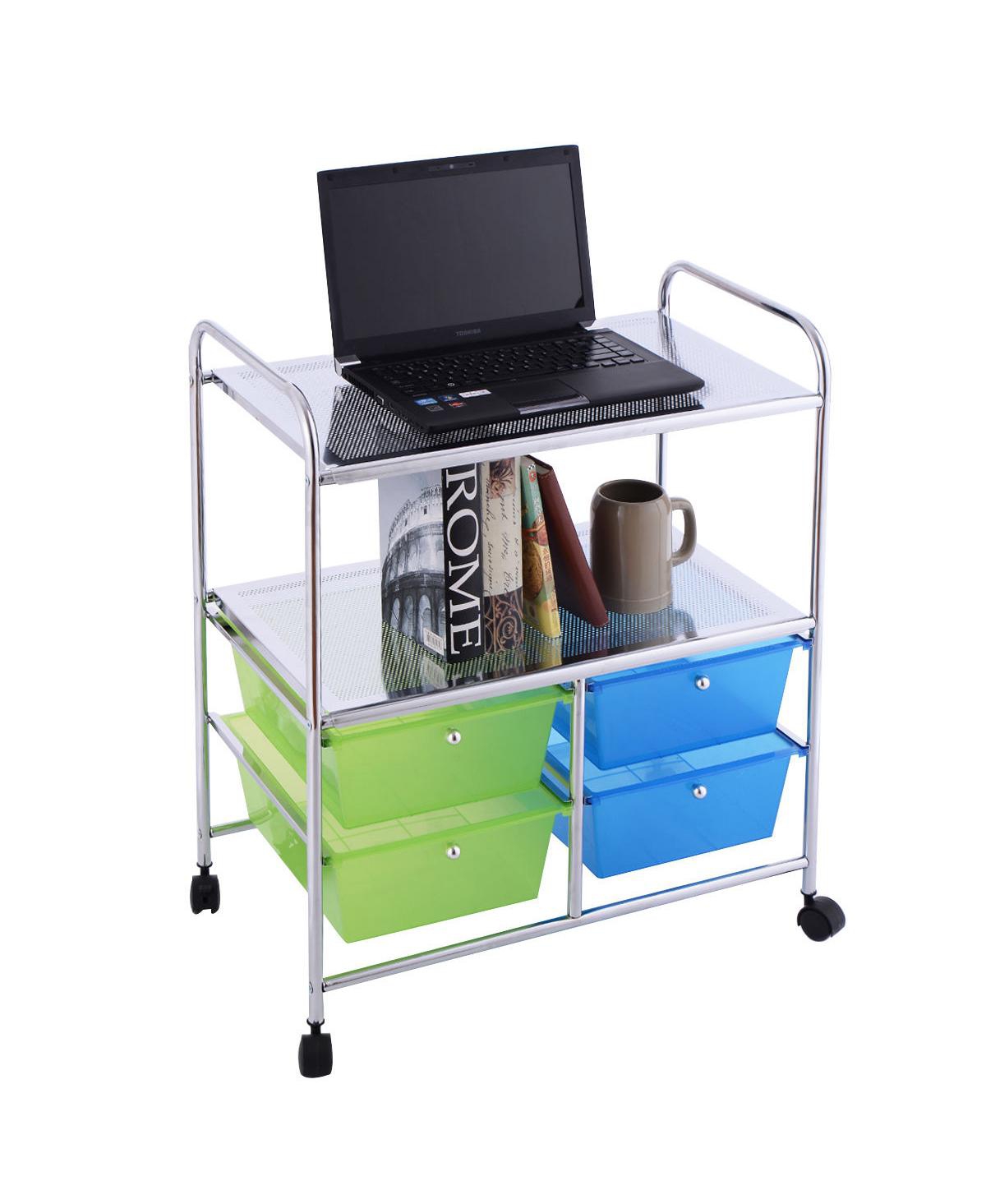 4 Drawers Rolling Storage Cart Metal Rack Shelf Home Office Furniture 2 Shelves - Silver