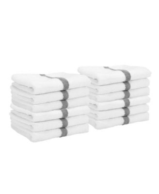 Power Gym Hand Towels (12 Pack),  16x27, White with Colored Stripe, 100% Ring-Spun Cotton