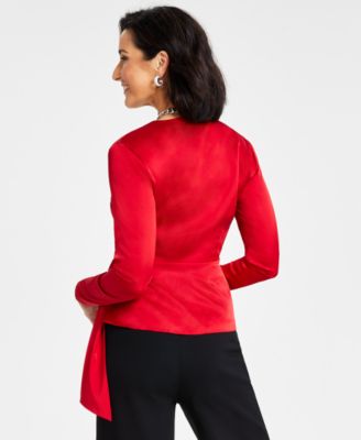 I.N.C. International Concepts Women's Surplice Satin Blouse, Created for Macy's