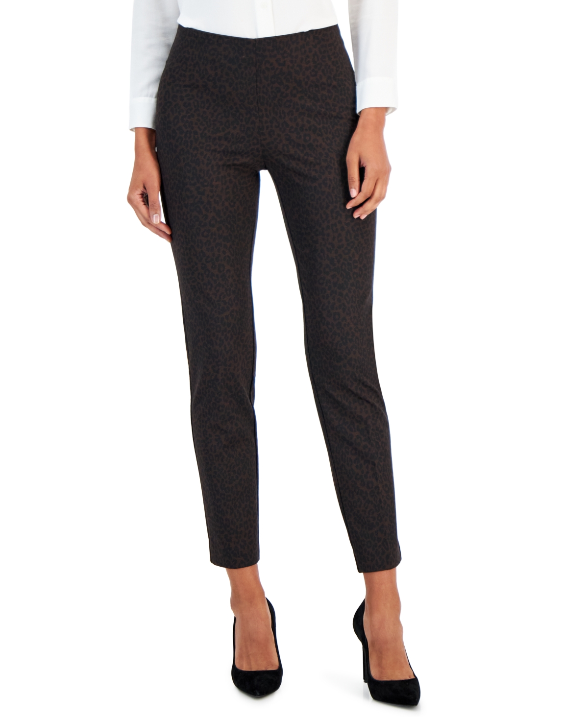 Anne Klein Women's Pull-on Printed Ankle Pants In Espresso,anne Black