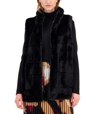 Anne Klein - Women's Long Faux-Fur Snap-Front Vest