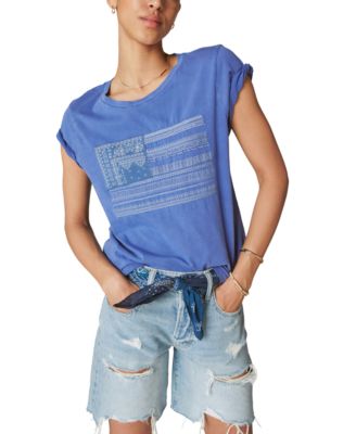 Lucky Brand - Women's Cotton Embroidered Bandana Flag T-Shirt
