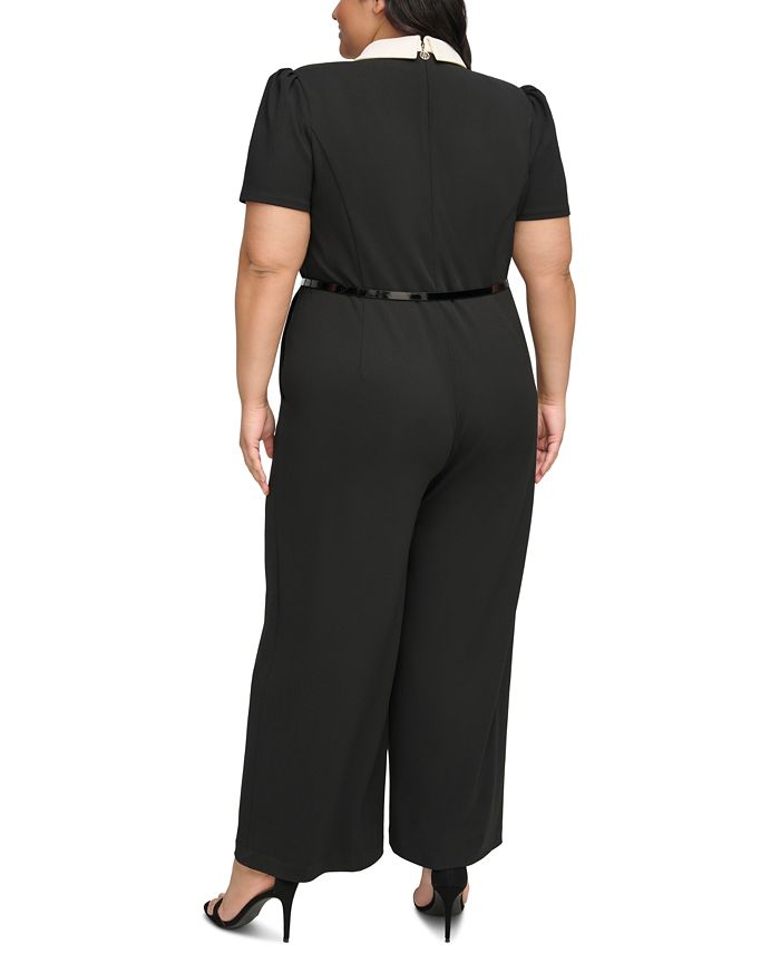 Tommy Hilfiger Plus Size Contrast-Collar Belted Jumpsuit - Macy's