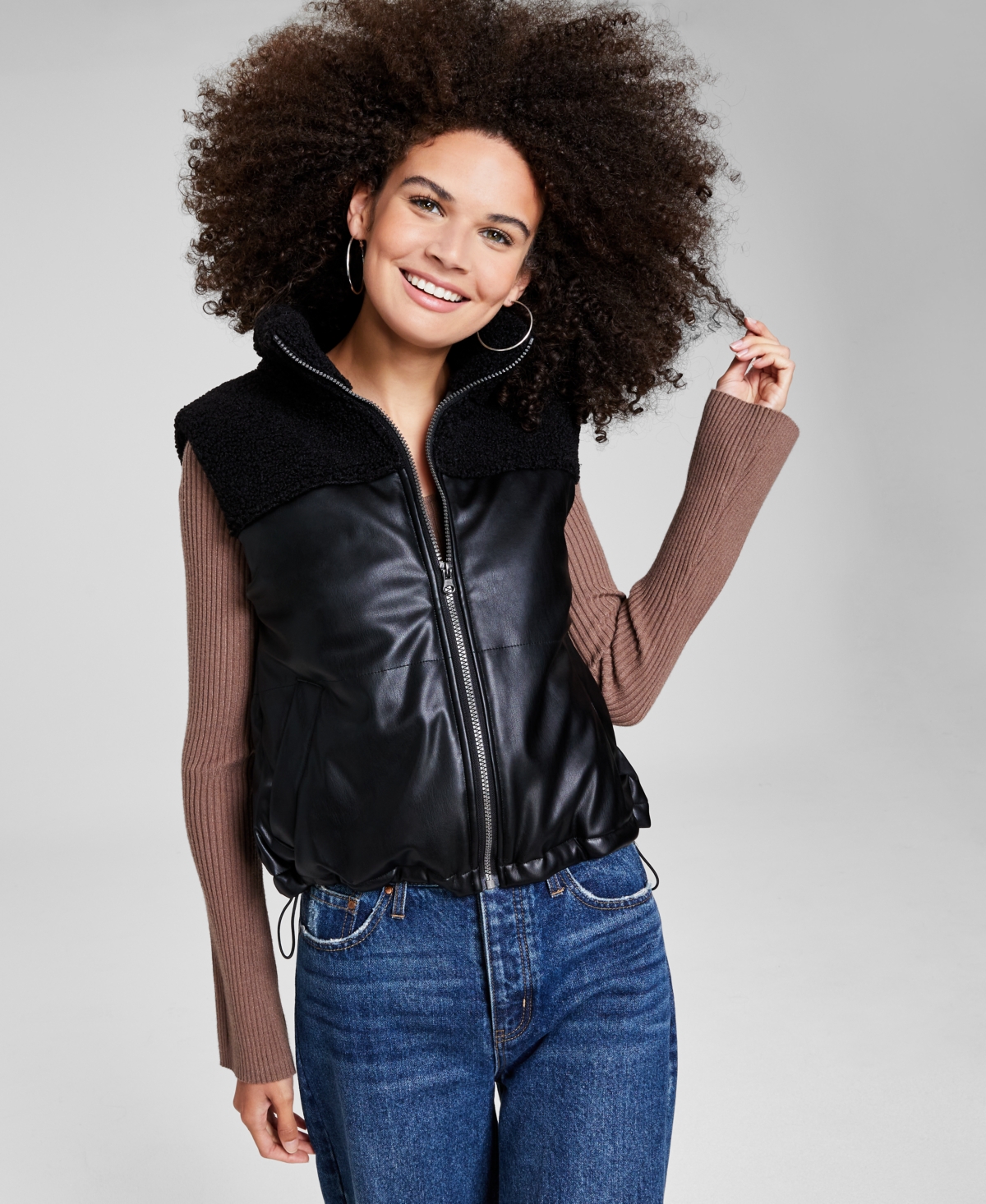 And Now This Women's Faux-leather Puffer Vest In Black