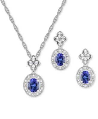 2-Pc. Set Sapphire (1 ct. t.w.) & Diamond (1/20 ct. t.w.) Halo Pendant Necklace & Matching Drop Earrings in Sterling Silver (Also in Ruby, Emerald, & Tanzanite)