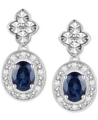 2-Pc. Set Sapphire (1 ct. t.w.) & Diamond (1/20 ct. t.w.) Halo Pendant Necklace & Matching Drop Earrings in Sterling Silver (Also in Ruby, Emerald, & Tanzanite)