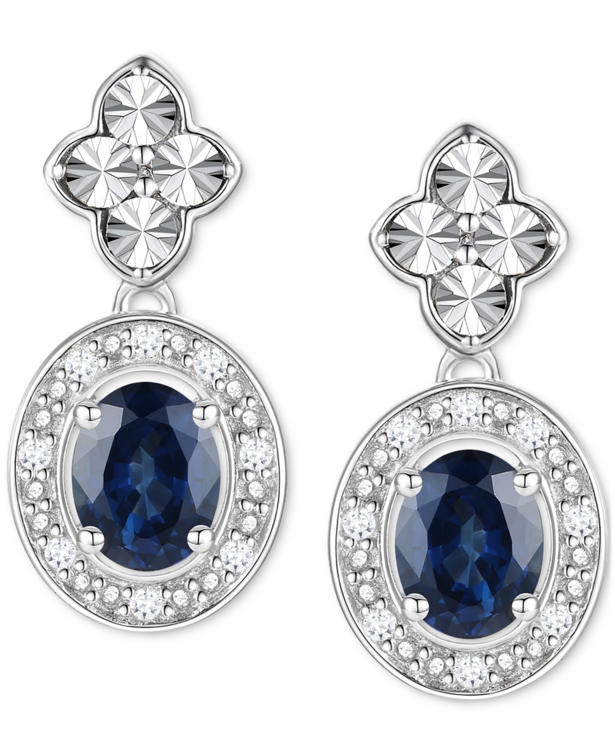 2-Pc. Set(1 ct. t.w.) & Diamond (1/20 ct. t.w.) Halo Pendant Necklace & Matching Drop Earrings in Sterling Silver (Also in Ruby, Emerald, &