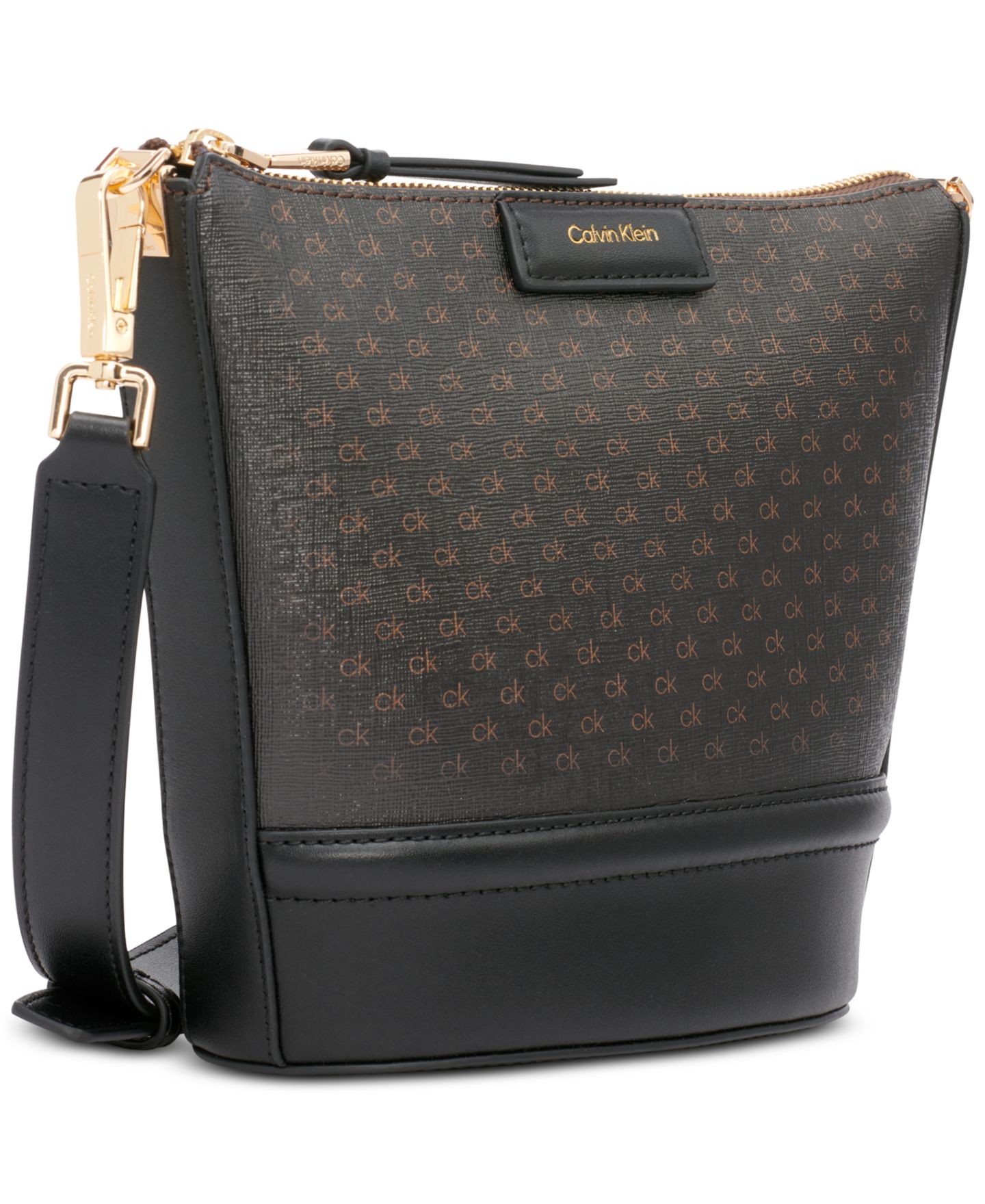Женская сумка Calvin Klein Ash Signature Adjustable Top Zipper Crossbody, цвет: Коричневый хаки / Чёрный — фото 2