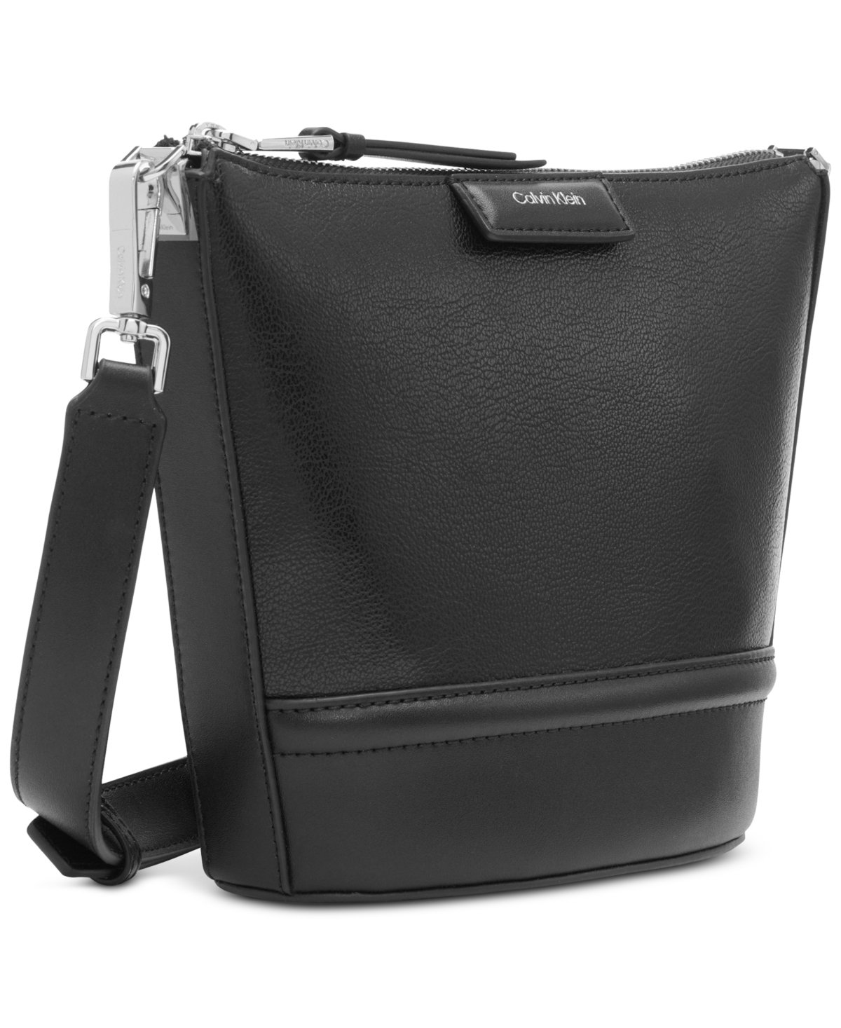 Calvin Klein Ash Adjustable Top Zipper Crossbody In Black