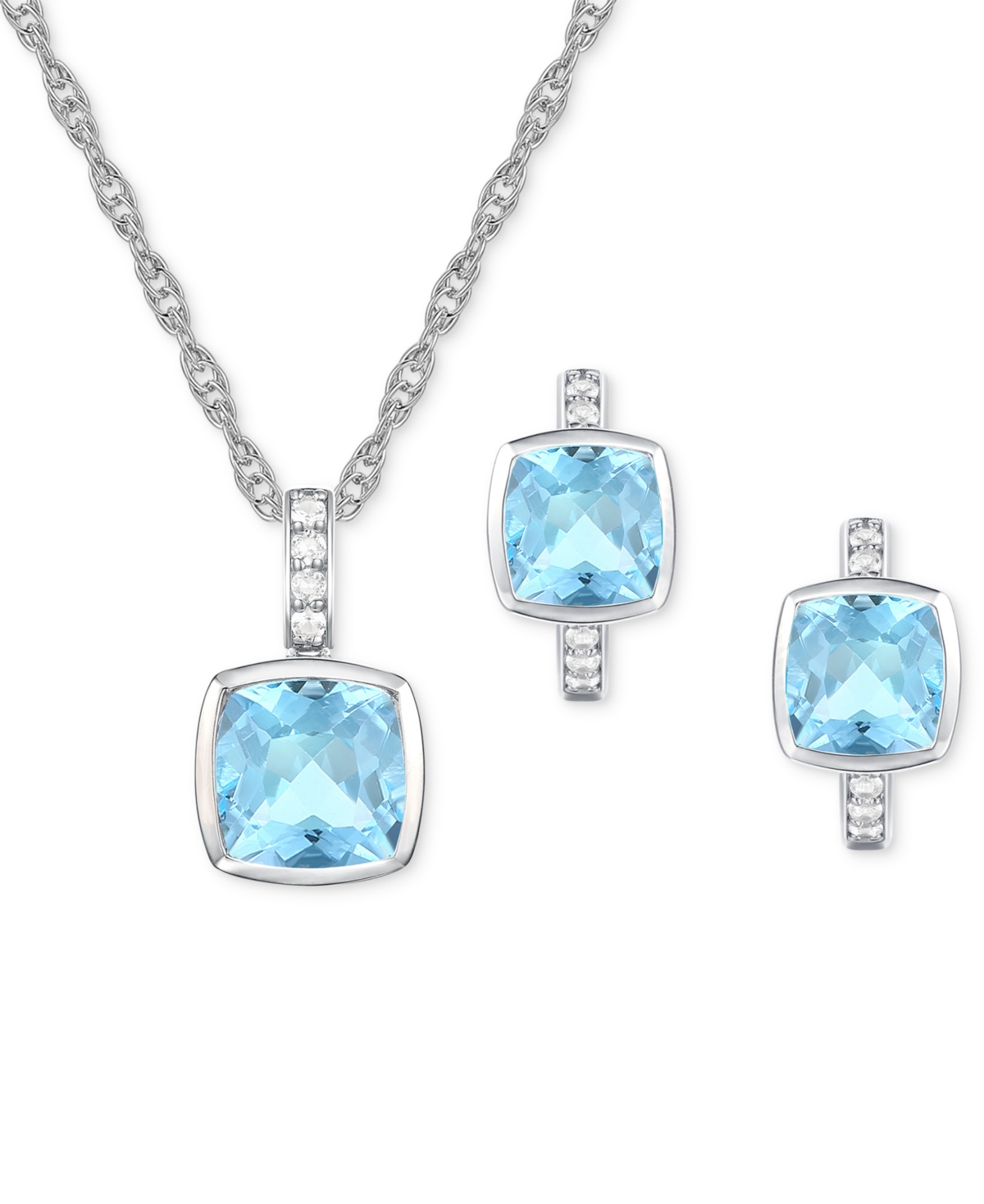 Macy's 2-pc. Set Amethyst (3-1/5 Ct. T.w.) & Lab-grown White Sapphire (1/20 Ct. T.w.) Pendant Necklace & Ma In Blue Topaz
