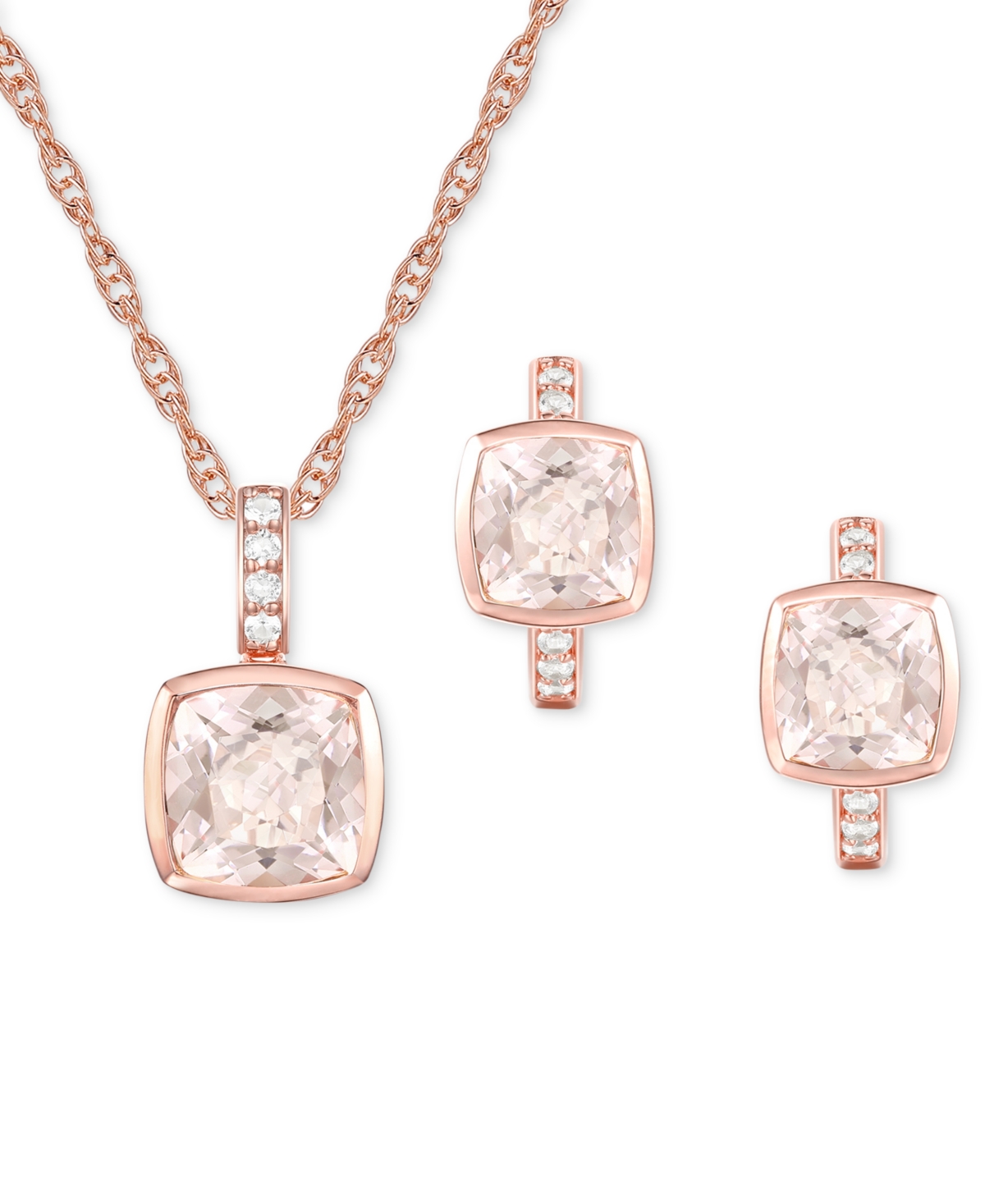 Macy's 2-pc. Set Amethyst (3-1/5 Ct. T.w.) & Lab-grown White Sapphire (1/20 Ct. T.w.) Pendant Necklace & Ma In Morganite