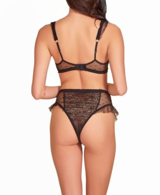 Women's 2 Piece Dot Mesh and Lace Ruffled Bra Set