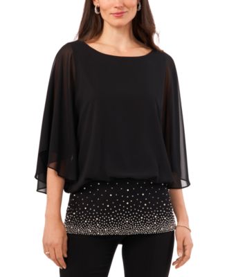 MSK Women s Beaded Band Blouson Overlay 3 4 Sleeve Top Macy s