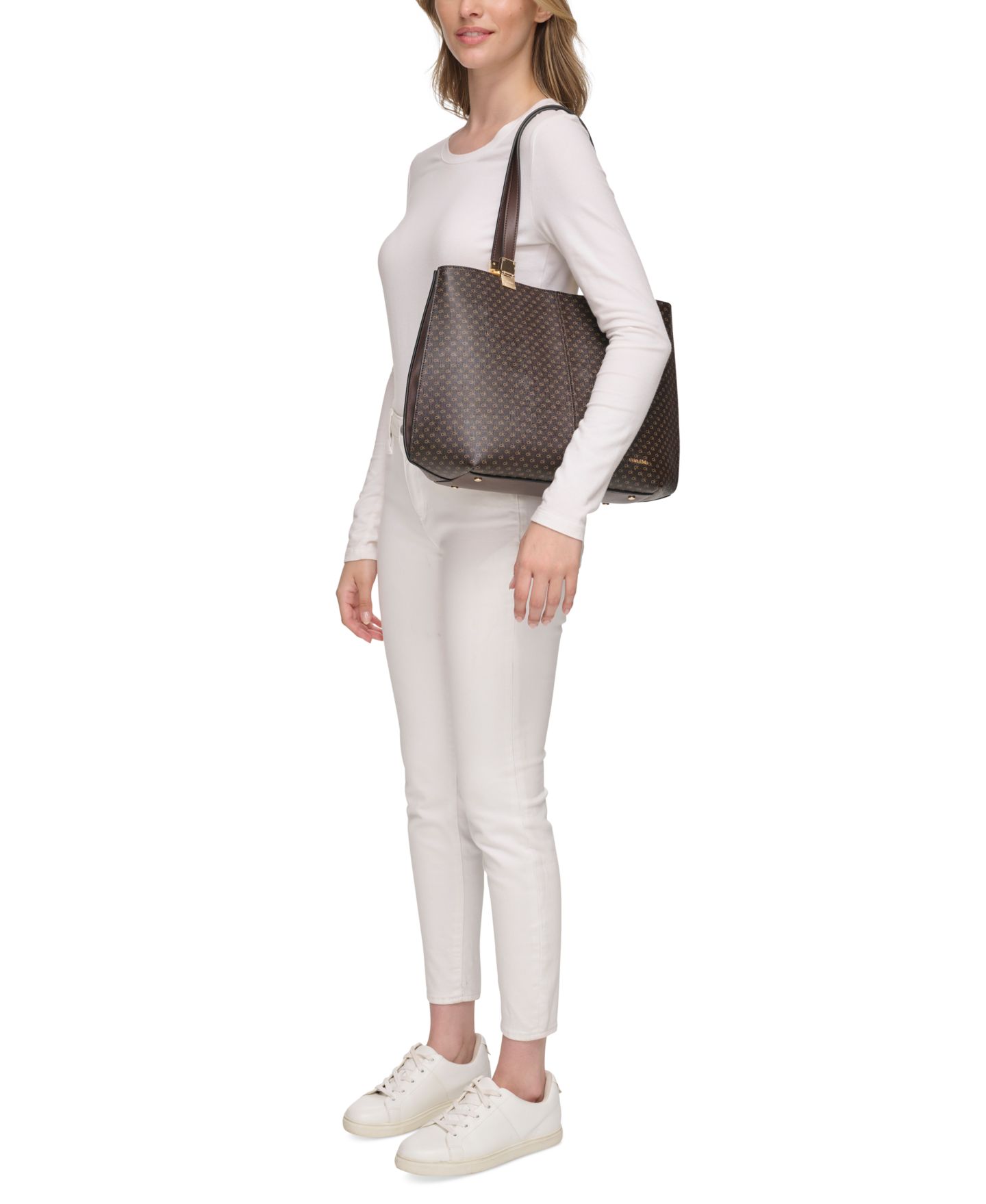 Женская сумка Calvin Klein Granite Signature Triple Compartment Tote with Magnetic Snap, цвет: Коричневый хаки — фото 7