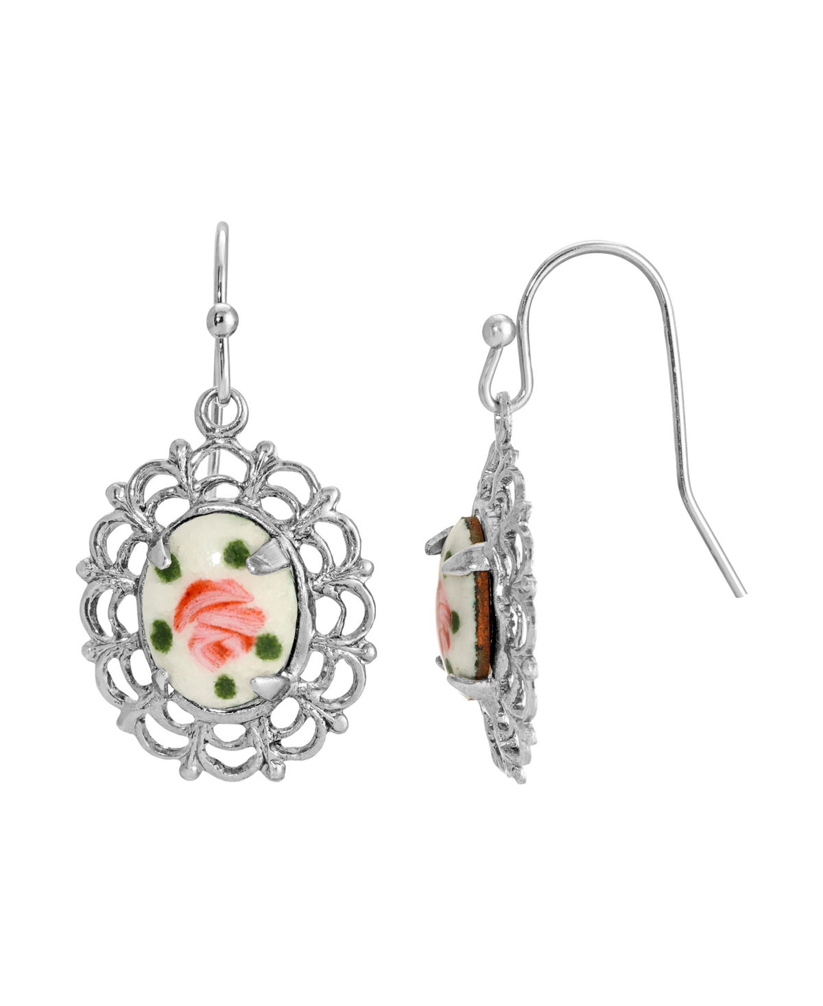 2028 Glass Flower Decal Oval Drop Earrings In Multi