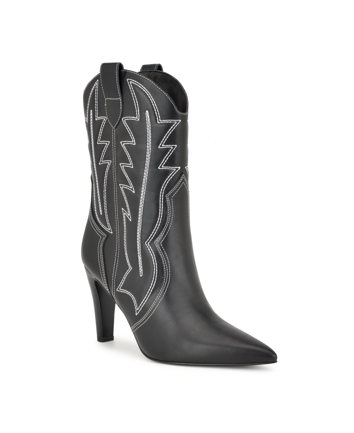 Nine West Women's Alama Pointy Toe Heeled Dress Cowboy Booties In Black- Faux Leather