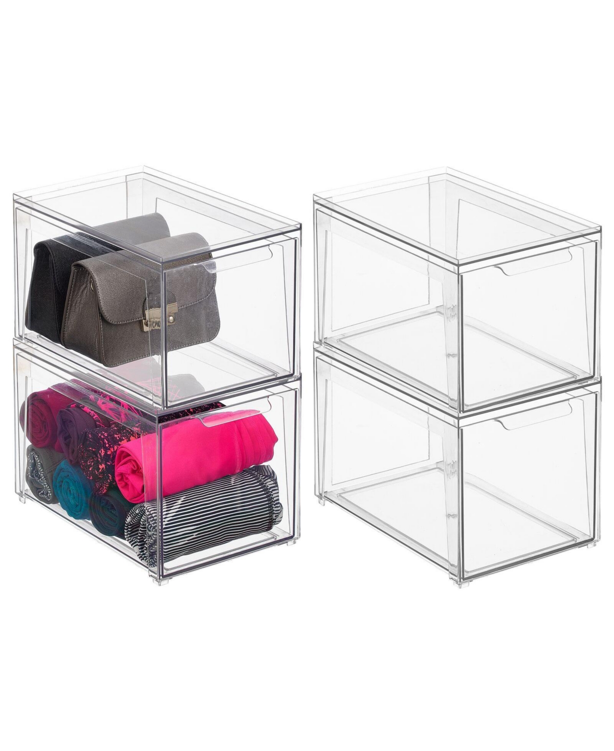 Stackable Closet Storage Bin Box with Pull-Out Drawer, Medium - 4 Pack - Clear