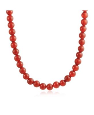 Plain Simple Smooth Classic Red Natural Carnelian Round 10MM Bead Strand Necklace Silver Plated Clasp