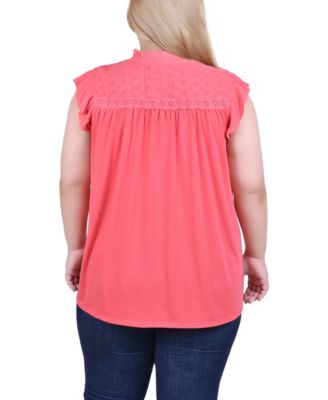 Plus Size Short Flutter Sleeve Crepon Blouse