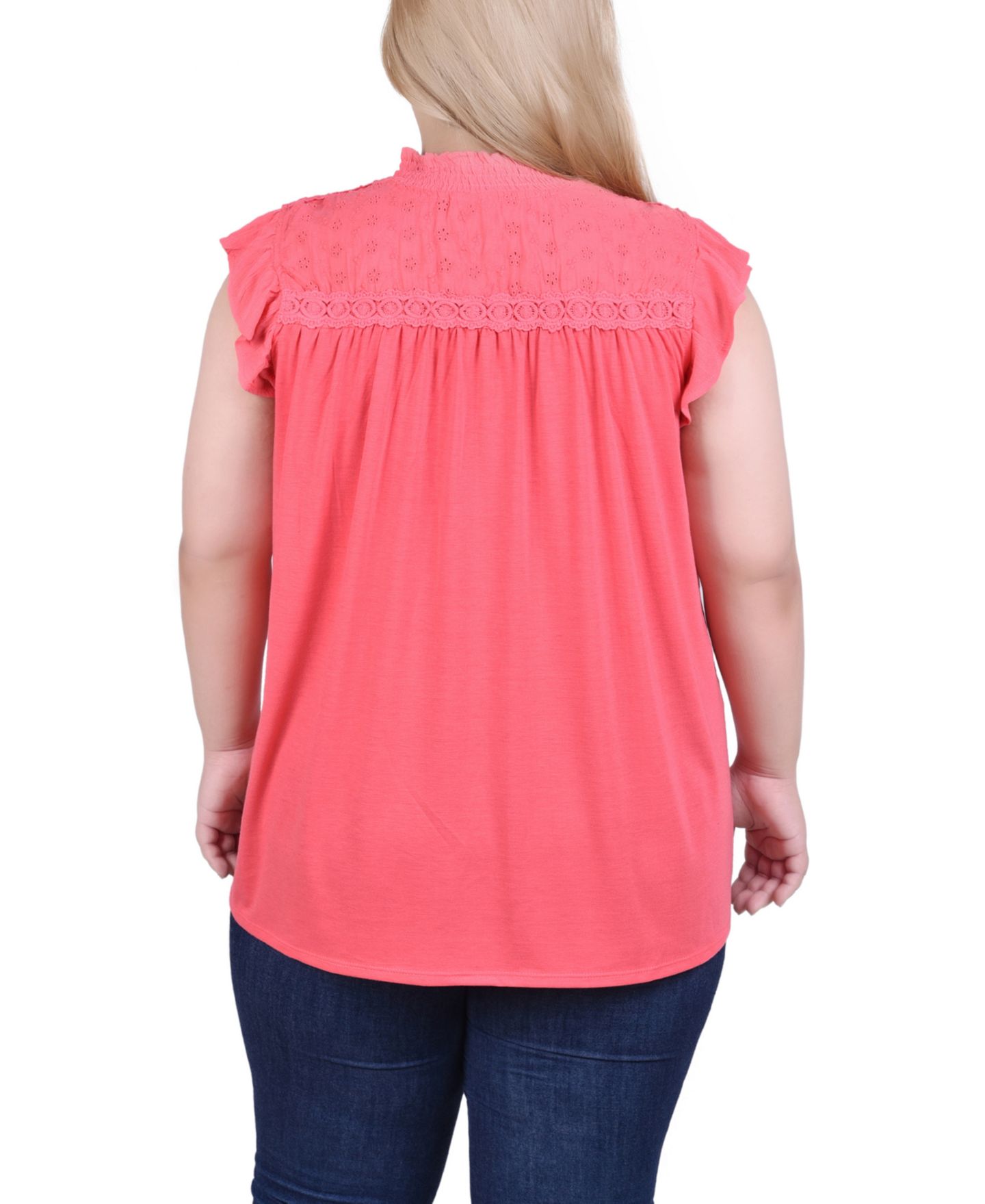 Женская блузка NY Collection Plus Size Short Flutter Sleeve Crepon, цвет: Коралловый — фото 2