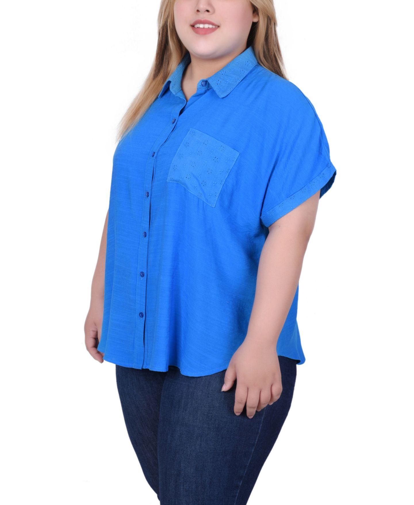Женская блузка NY Collection Plus Size Short Extended Sleeve, цвет: Синий — фото 3