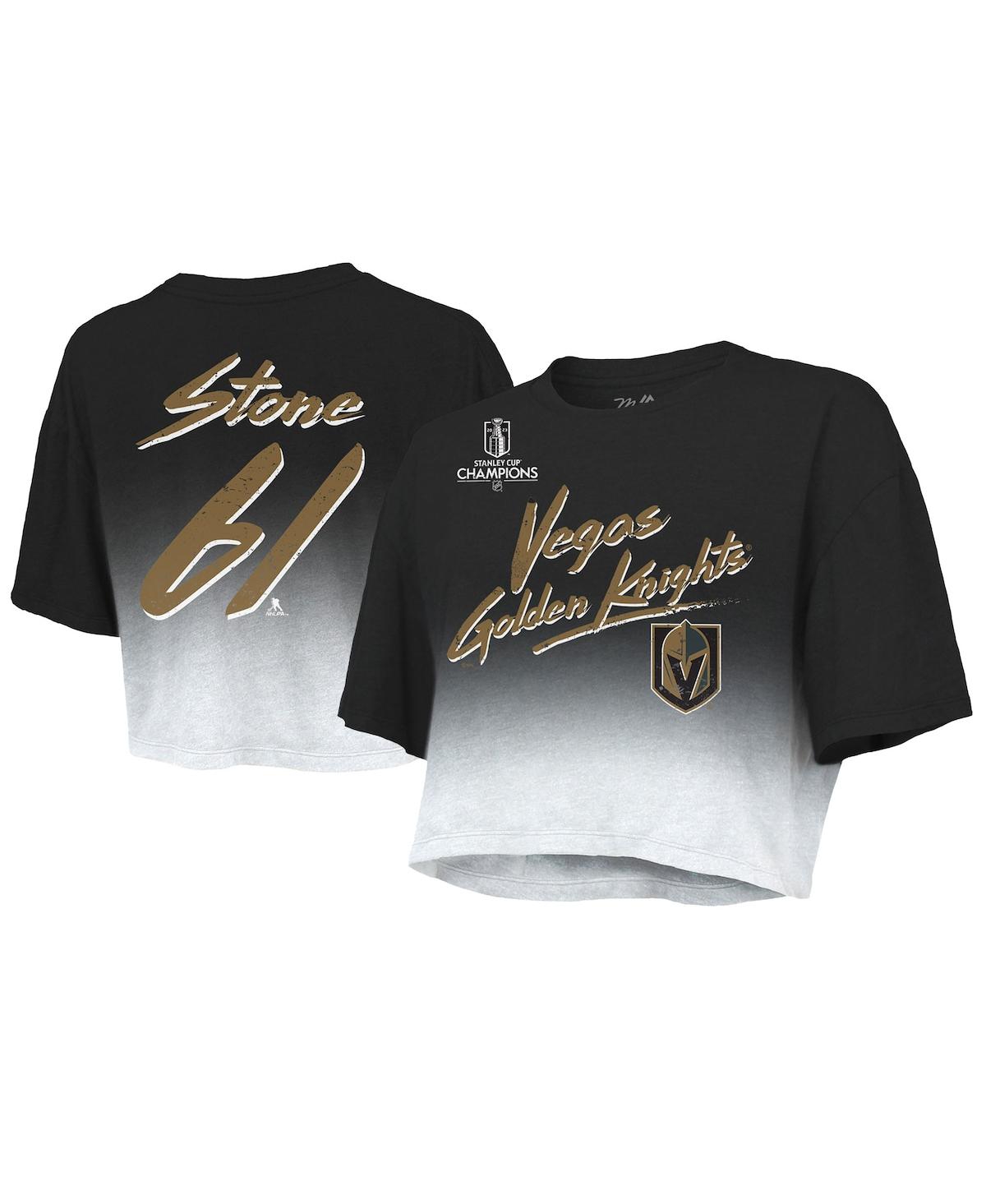 Women's Majestic Threads Mark Stone Black Vegas Golden Knights 2023 Stanley Cup Champions Name and Number Dip-Dye Cropped T-shirt - Black
