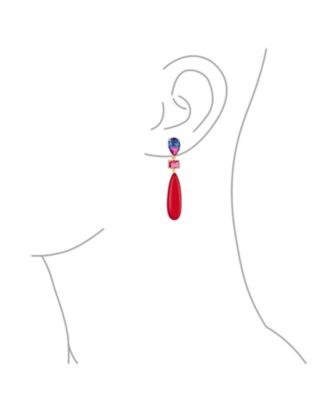 Linear Multi Color Black Onyx Blue Natural Turquoise Navy Sodalite Rose Quartz Chandelier Elongated Long Teardrop Dangling Earrings