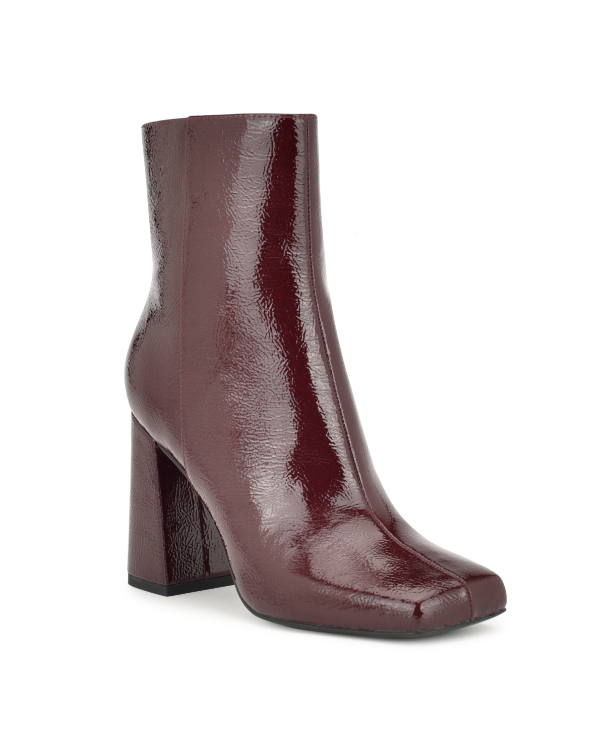 Nine West Women's Dither Square Toe Stacked Heel Dress Booties In Dark Red Leather