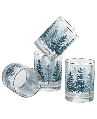 Culver 14-Ounce 22 Carat Gold-Tone Rim DOF (Double Old Fashioned) Glass Set of 4 - Holiday Winter Pine Trees - Macy's
