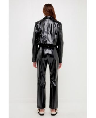 Women's Shiny Faux Leather Cropped Jacket