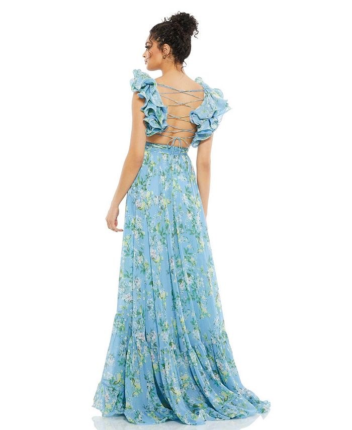 Mac Duggal Women's Ruffle Tiered Floral Cut-Out Chiffon Gown - Macy's